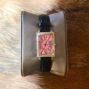 Lancaster Pink/Black Diamond & Genuine Leather Watch, $200 OBO